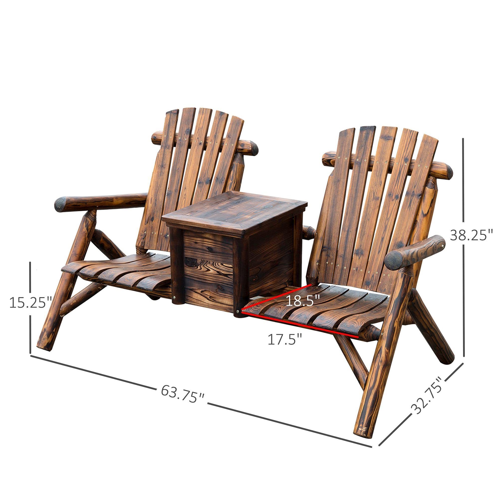 OTX Hot Selling Wooden Double Adirondack Chair Loveseat with Inset Ice Bucket Rustic Wooden Garden Chair for Porch Backyard