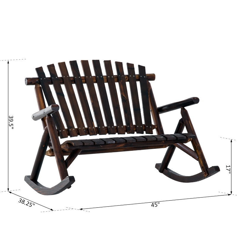 TIANYI 2 Seats Outdoor Wooden Adirondack Chair Wood Rocking Chair Double Chair