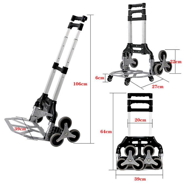 Aluminum foldable trolley carttrolley luggage stair climbing trolley with 6 wheels luggage carrier