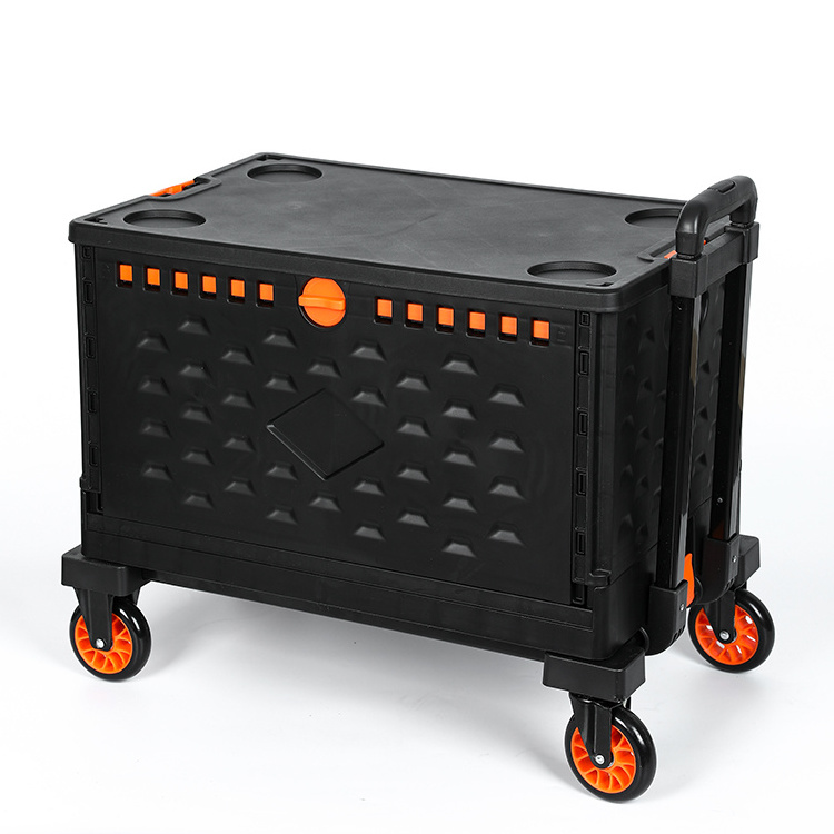 Foldable Utility Cart Collapsible Crate Rolling Carts Lid for Shopping Storage Office Use with Wheels Tote Basket Teacher Tianyu