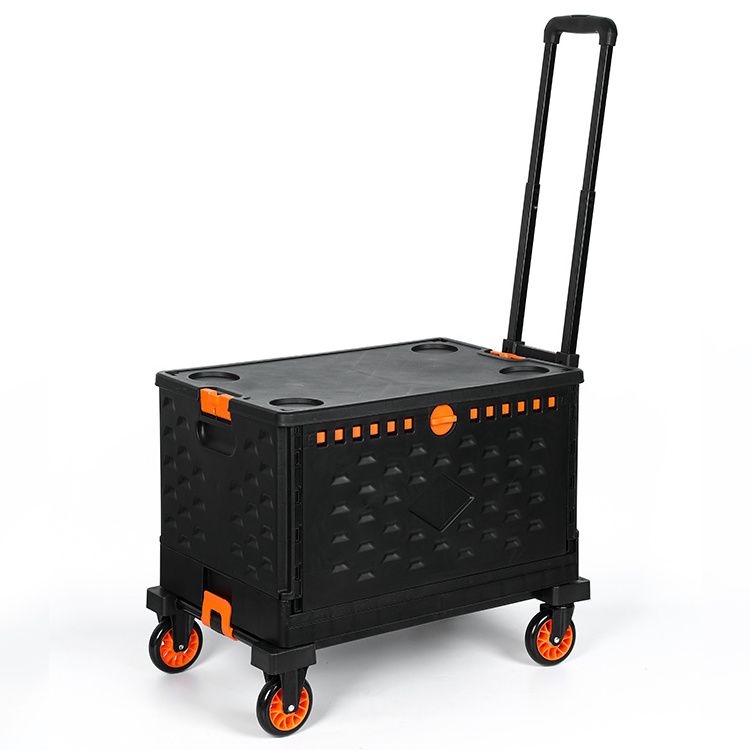 Foldable Utility Cart Collapsible Crate Rolling Carts Lid for Shopping Storage Office Use with Wheels Tote Basket Teacher Tianyu