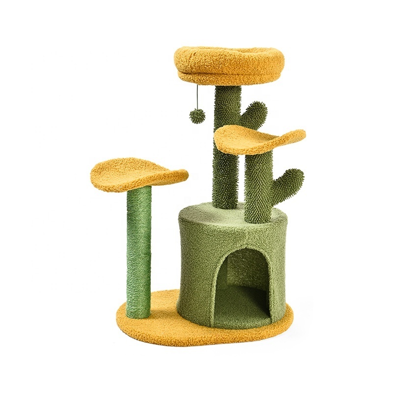 Pet Products Cozy Plush Perches Platform Sisal Cat Scratching Post Condo Tower Cactus Cat Tree