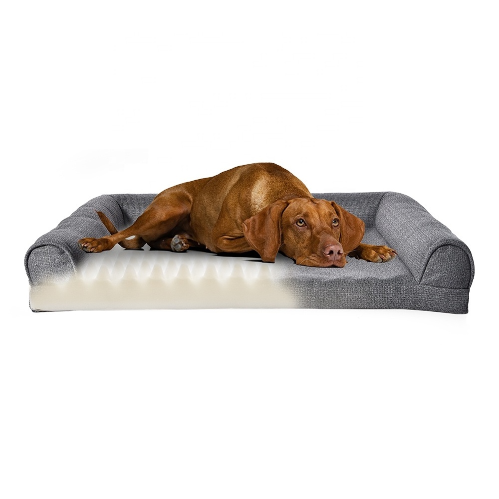 New Pet Product Luxury Large Dog Sofa Couch Bolster Bed Memory Foam Orthopedic Pet Bed