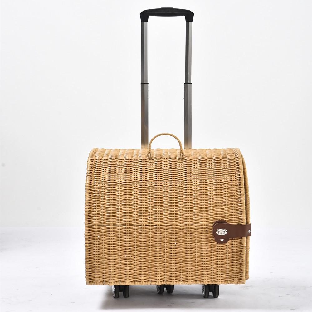 Artificial Rattan Wicker Travel Breathable Capsule Pet Carrier Bag Trolley Suitcase Portable Cat Dog Universal Case