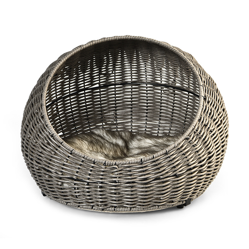 Premium Natural Water Hyacinth Pet House Article Rattan Woven Cat Bed With Plush Pillow