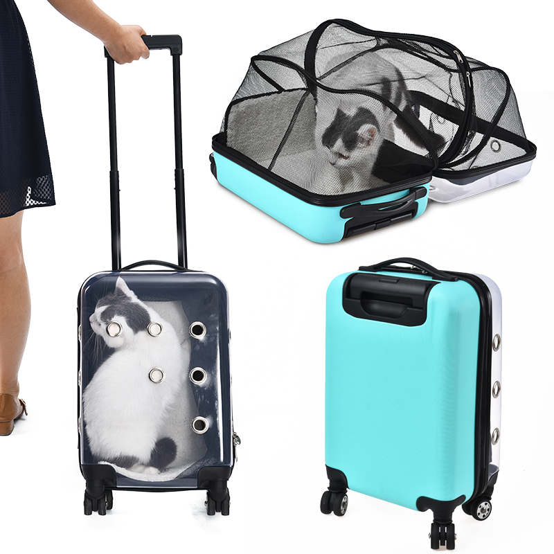 2 In 1 Pet Transport Suitcase Cage Breathable Net Cat Dog Carrier Bed