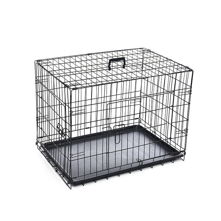 Double Door Folding Iron Metal Dog Crates Pet Cage Kennel Equipped With Detachable Handle