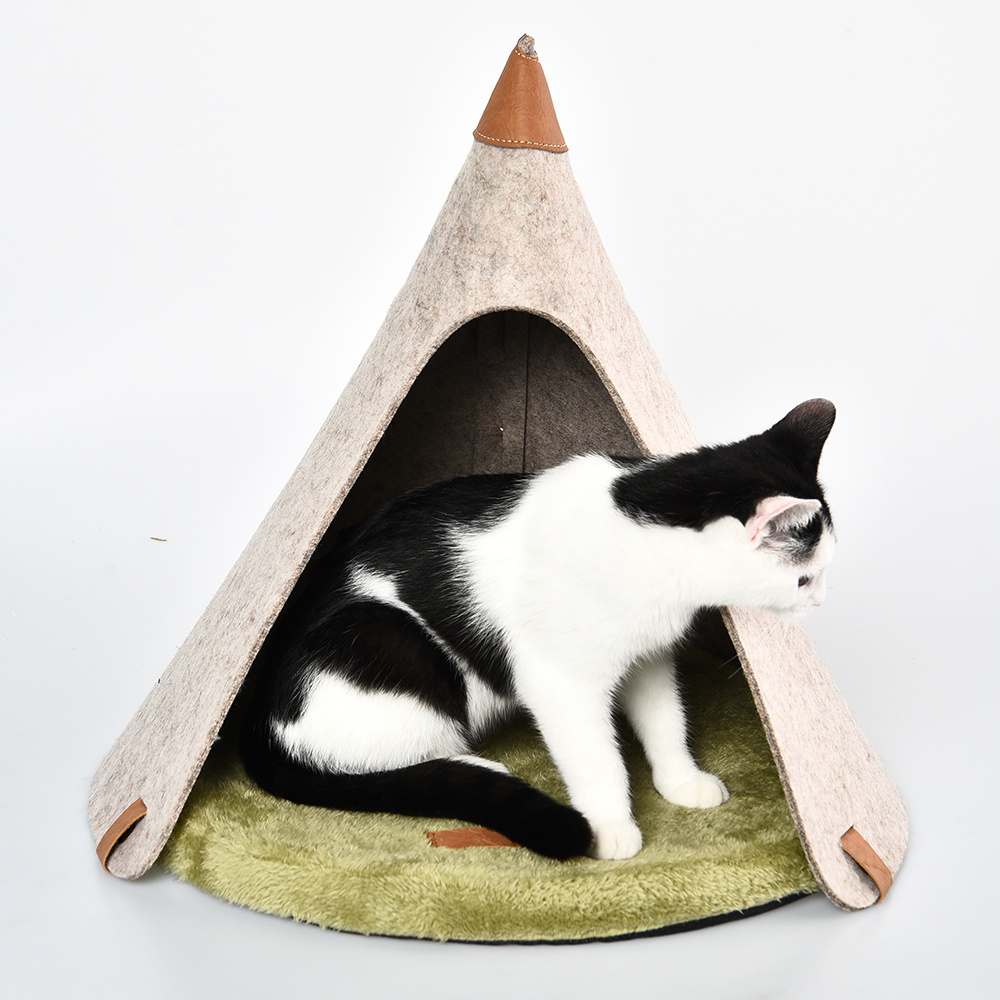 Pet Teepee Tent with Super Plushy Cushion Cozy Private Cat Cave Small Dog Bed and Puppy House