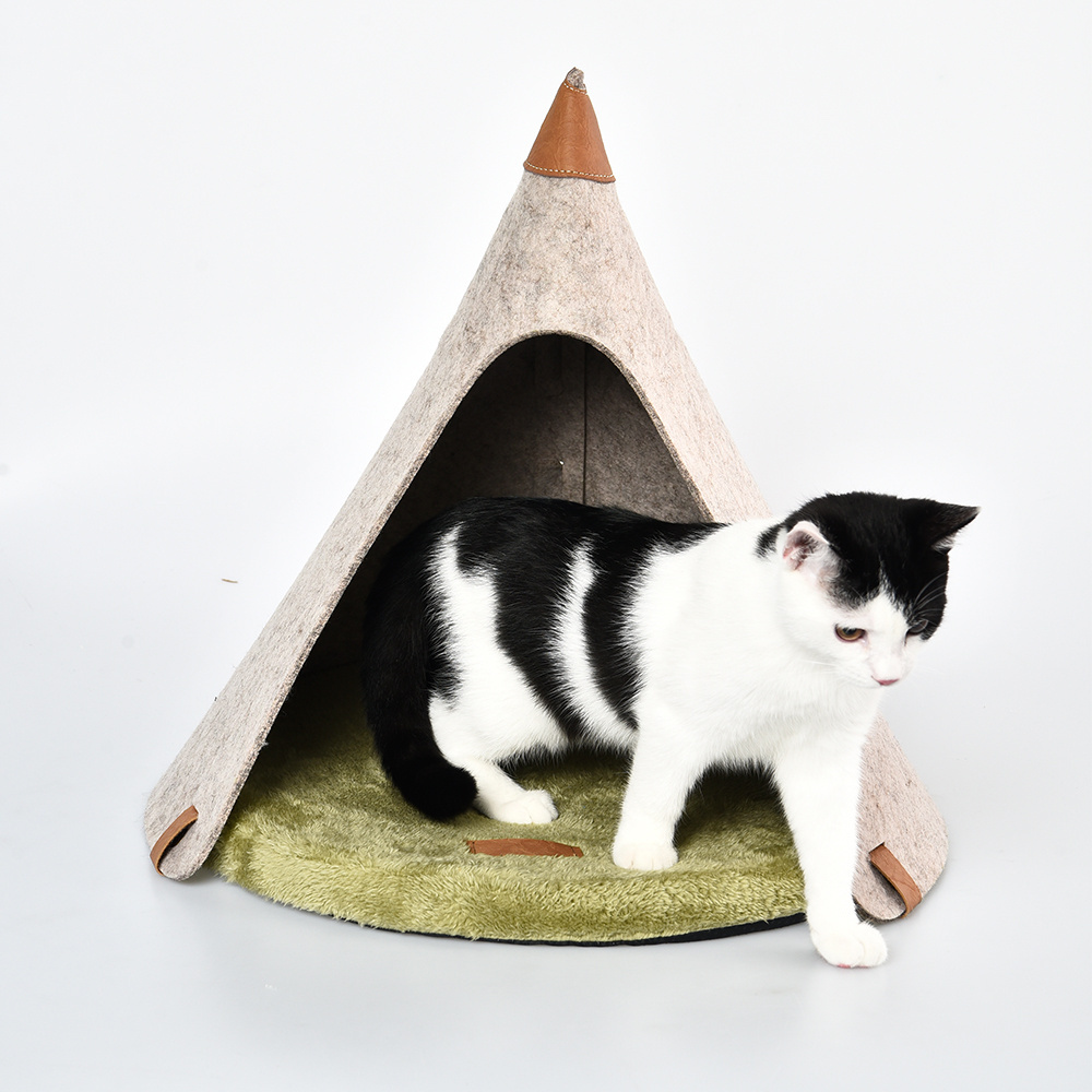 Pet Teepee Tent with Super Plushy Cushion Cozy Private Cat Cave Small Dog Bed and Puppy House