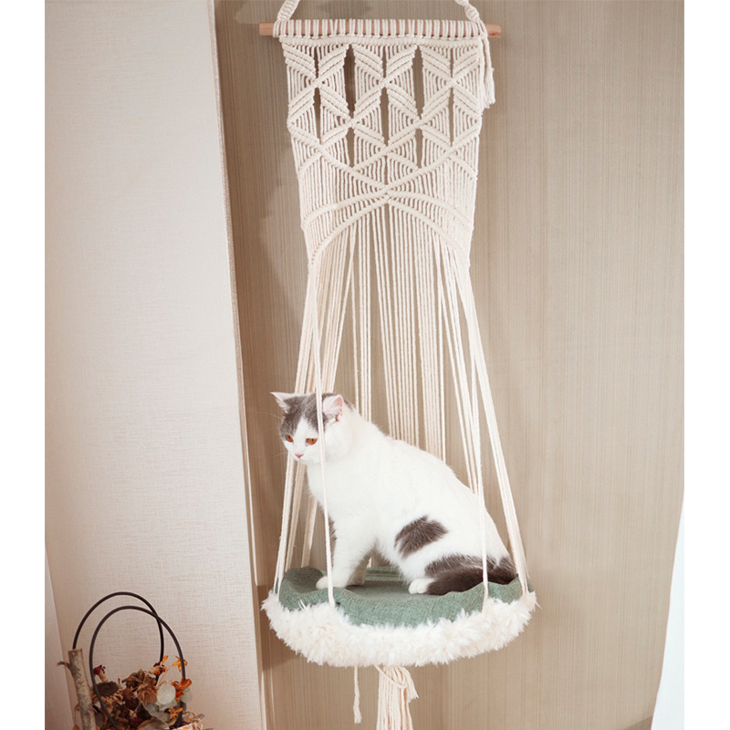 2 In 1 Cat Bed Cat Swing Bed Cotton Rope Hanging Tassel Basket Cat Hammock