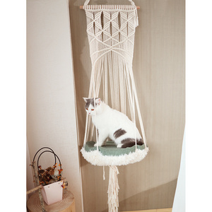 2 In 1 Cat Bed Cat Swing Bed Cotton Rope Hanging Tassel Basket Cat Hammock