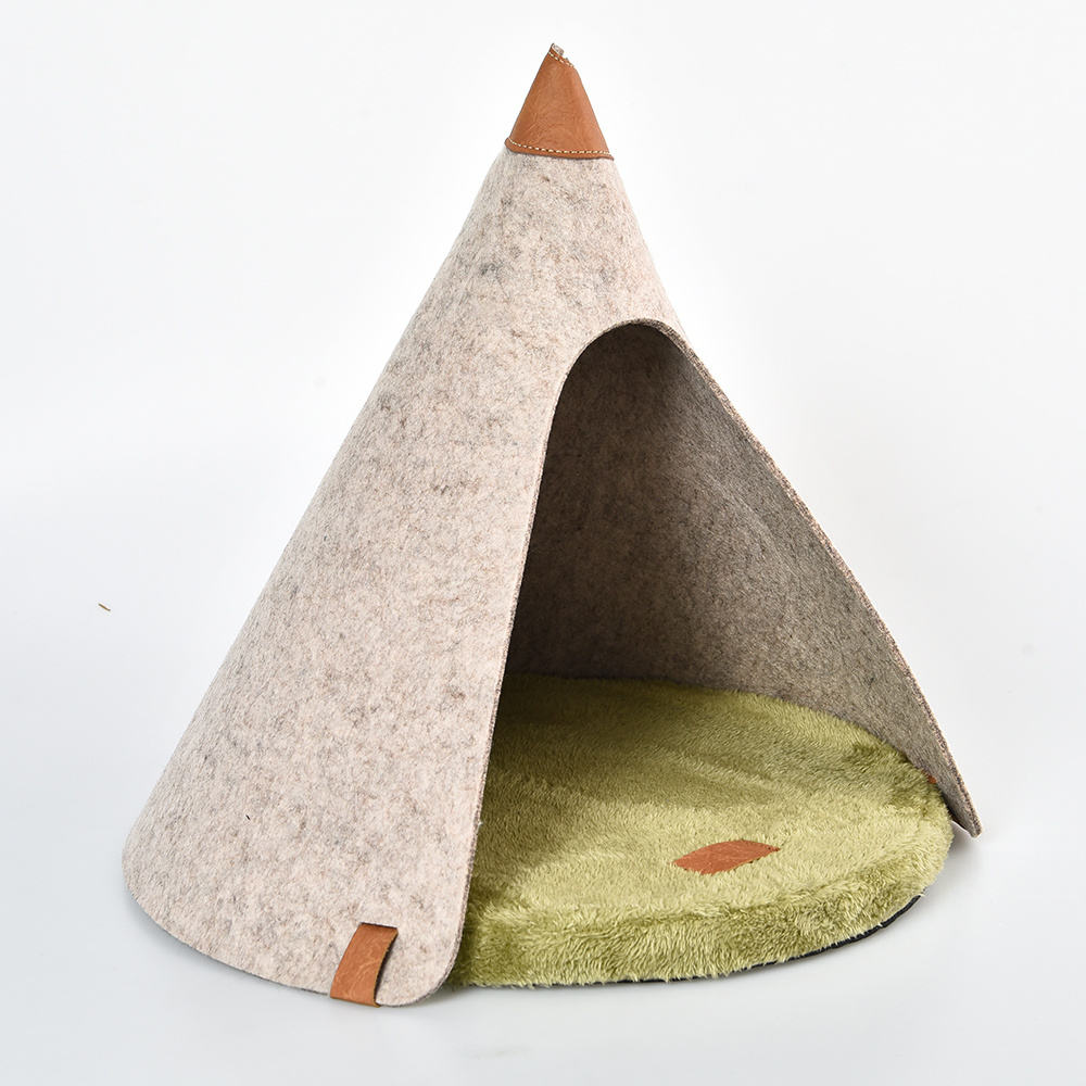 Pet Teepee Tent with Super Plushy Cushion Cozy Private Cat Cave Small Dog Bed and Puppy House