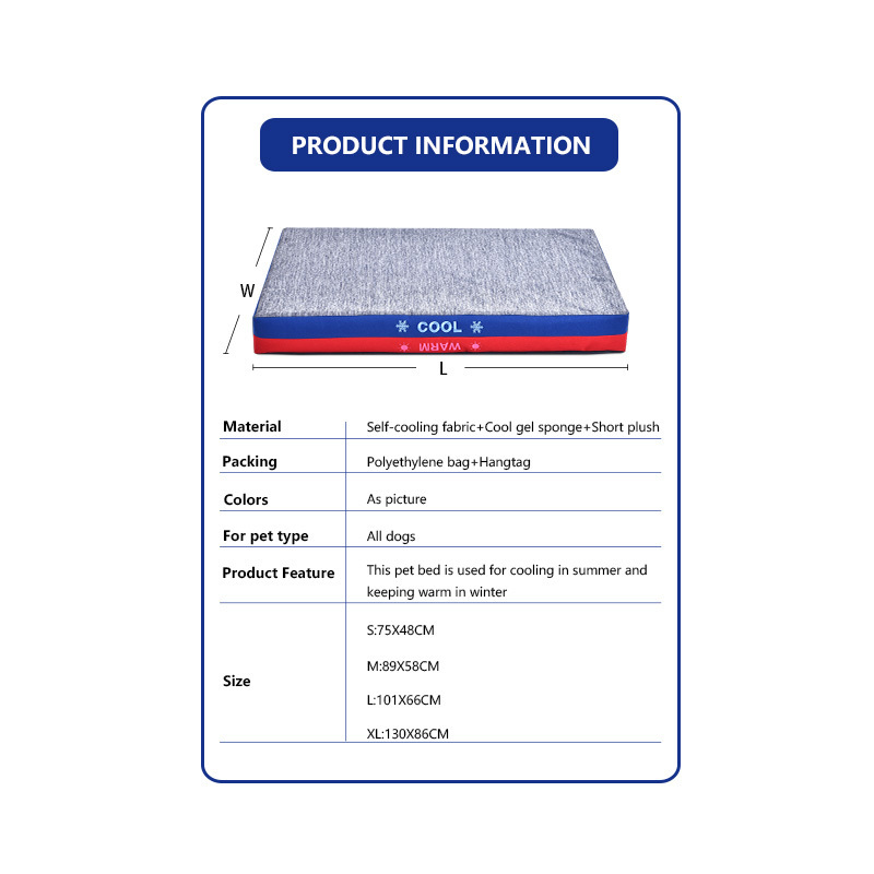 Pet 2 IN 1 Reversible Self-Cooling and Warming Bed All-Season Fit Dog Mat Bed with Cooling Sponge and Short Plush