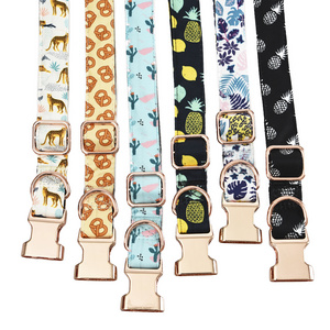 Wholesale Colorful Print Dog Collar Metal Buckle Adjustable Dog Collar with Rose Gold Metal Buckle