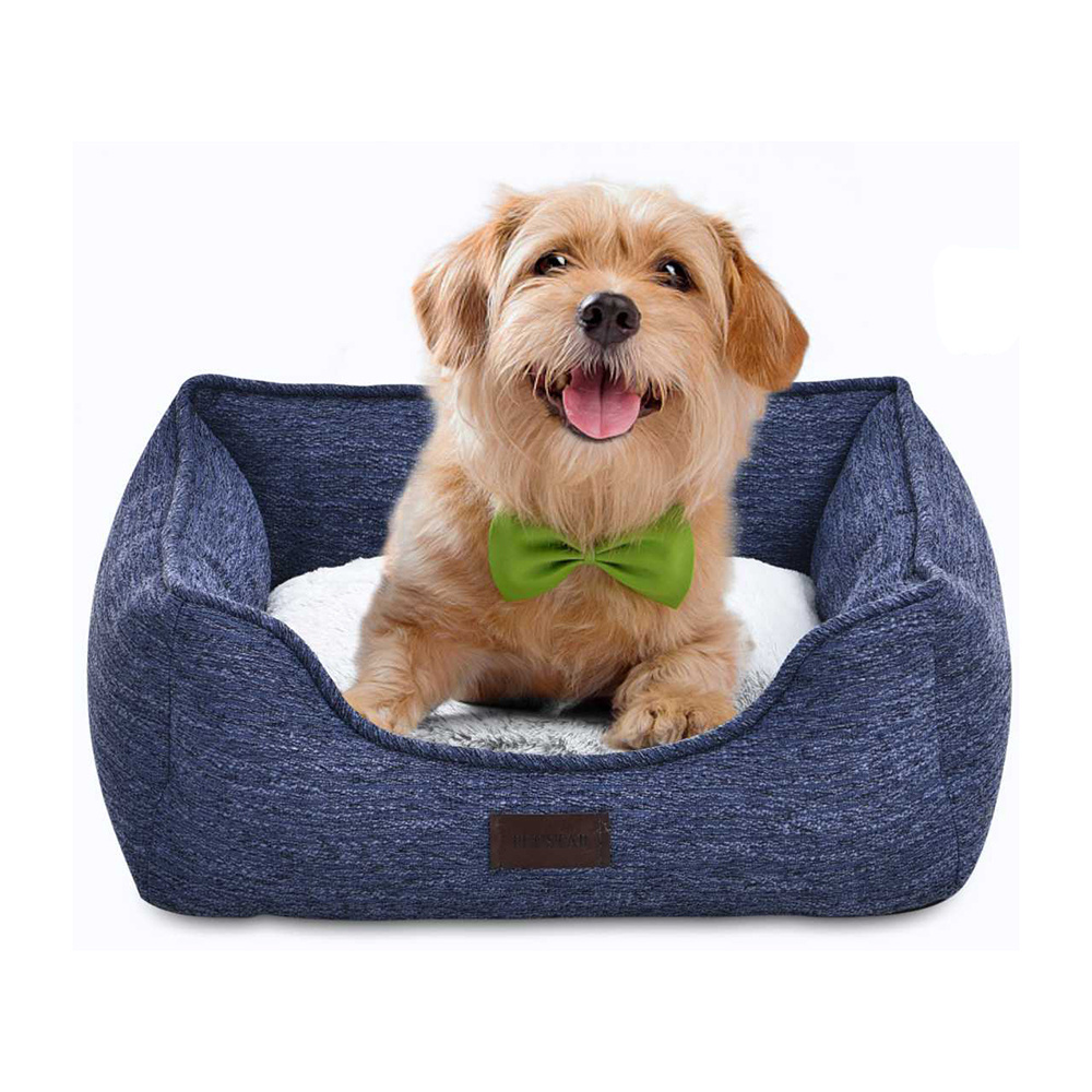 Customized Wholesale Dog Bolster Bed with Memory Foam and Short Plush Cushion Detachable Dog Bed Rectangular Pet Bed