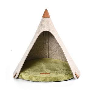 Pet Teepee Tent with Super Plushy Cushion Cozy Private Cat Cave Small Dog Bed and Puppy House