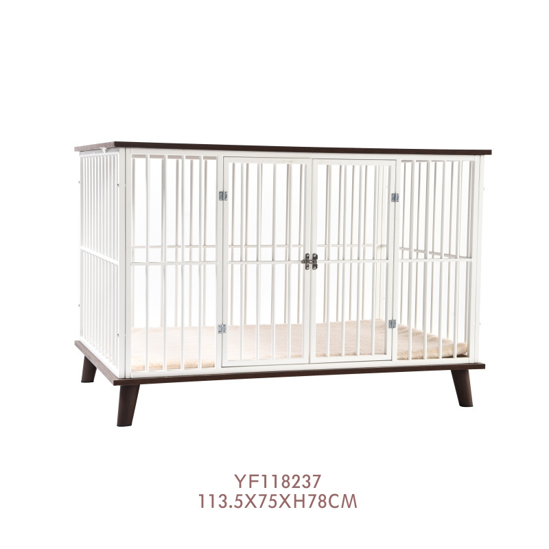 Large Stainless Steel Wooden Dog House Pet Transport Kennel  Breathable Metal Mesh Dog Cage