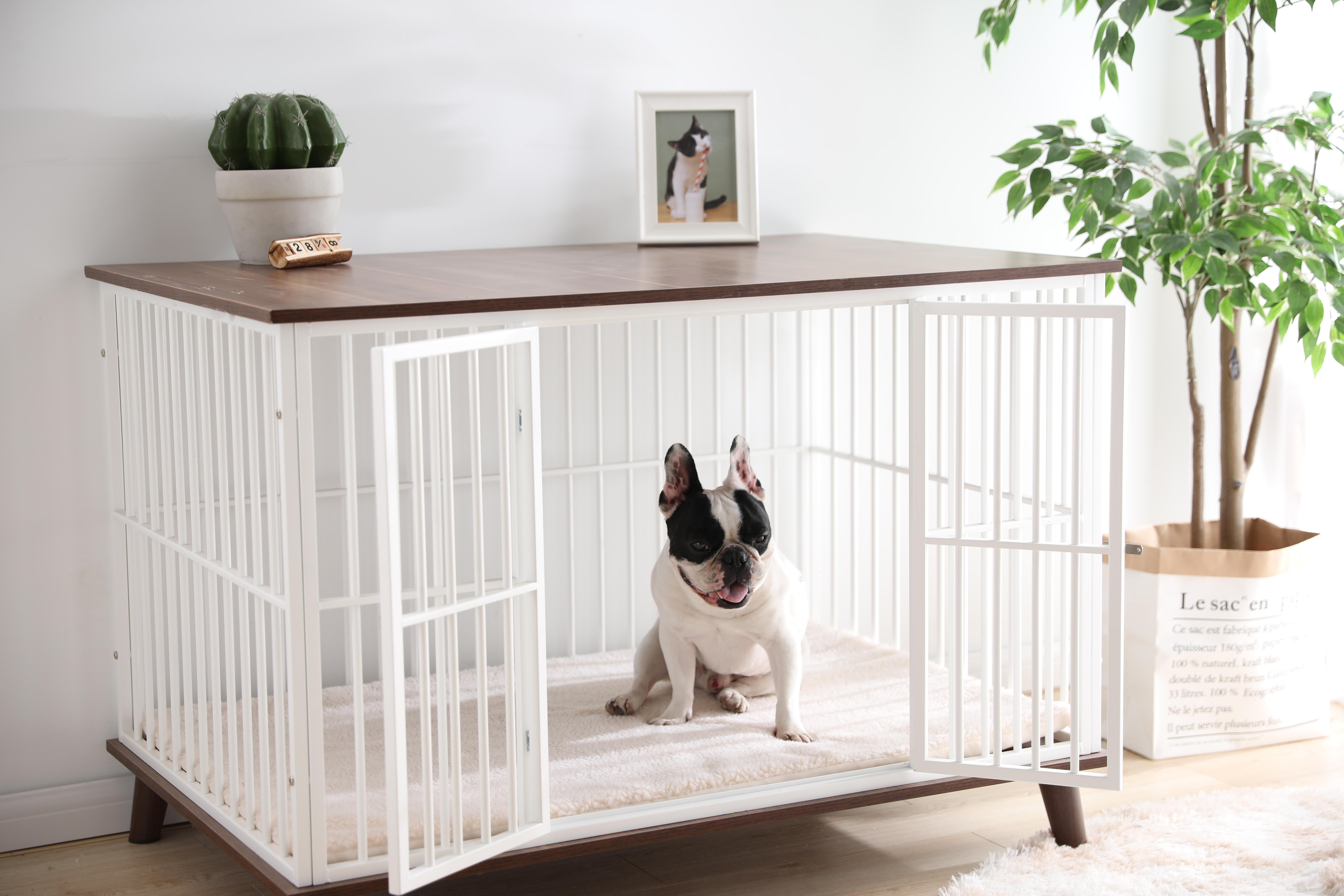 Large Stainless Steel Wooden Dog House Pet Transport Kennel  Breathable Metal Mesh Dog Cage