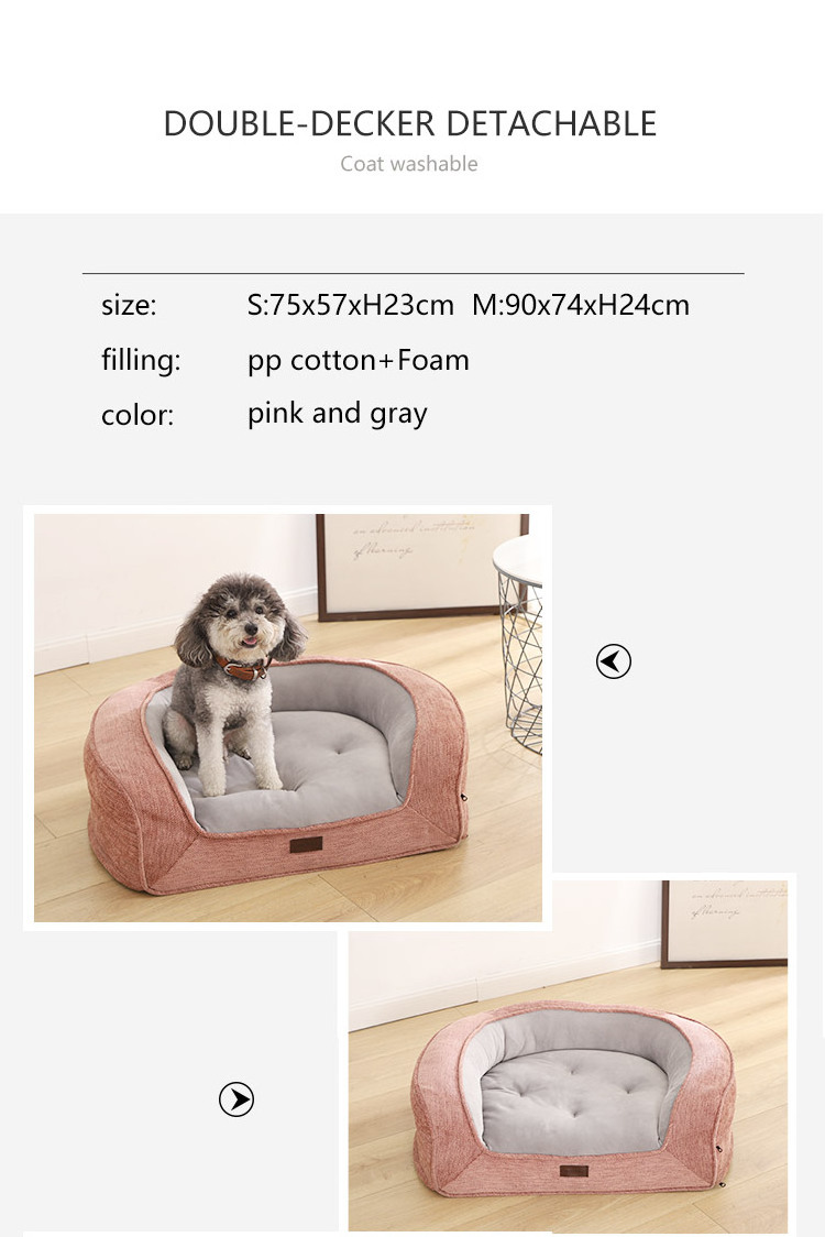 Pet Sofa Solid Orthopedic Memory Foam Luxury Pet Bed Washable Large Cushion Lounge Dog Bed with non-slip bottom