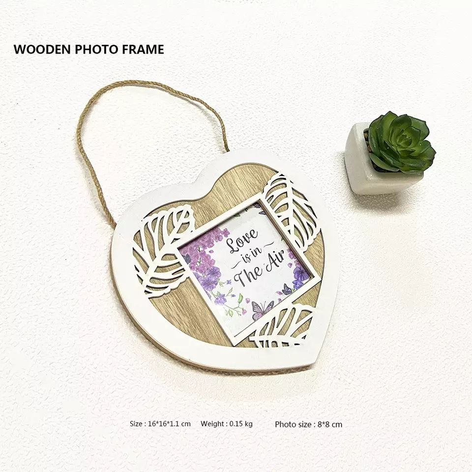 Custom Small Pictures Frames Heart Shaped Wood Photo Frame DIY Hanging Crafts Home Wall Decor Wedding Gifts