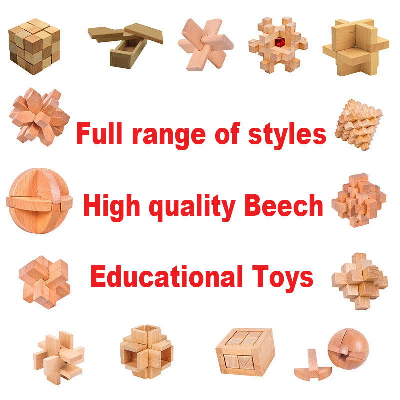 News Wooden Luban Lock Intelligence Cube Puzzle Classic Beech wood box set toy brain teasers Kongming Lock 3d education Puzzles