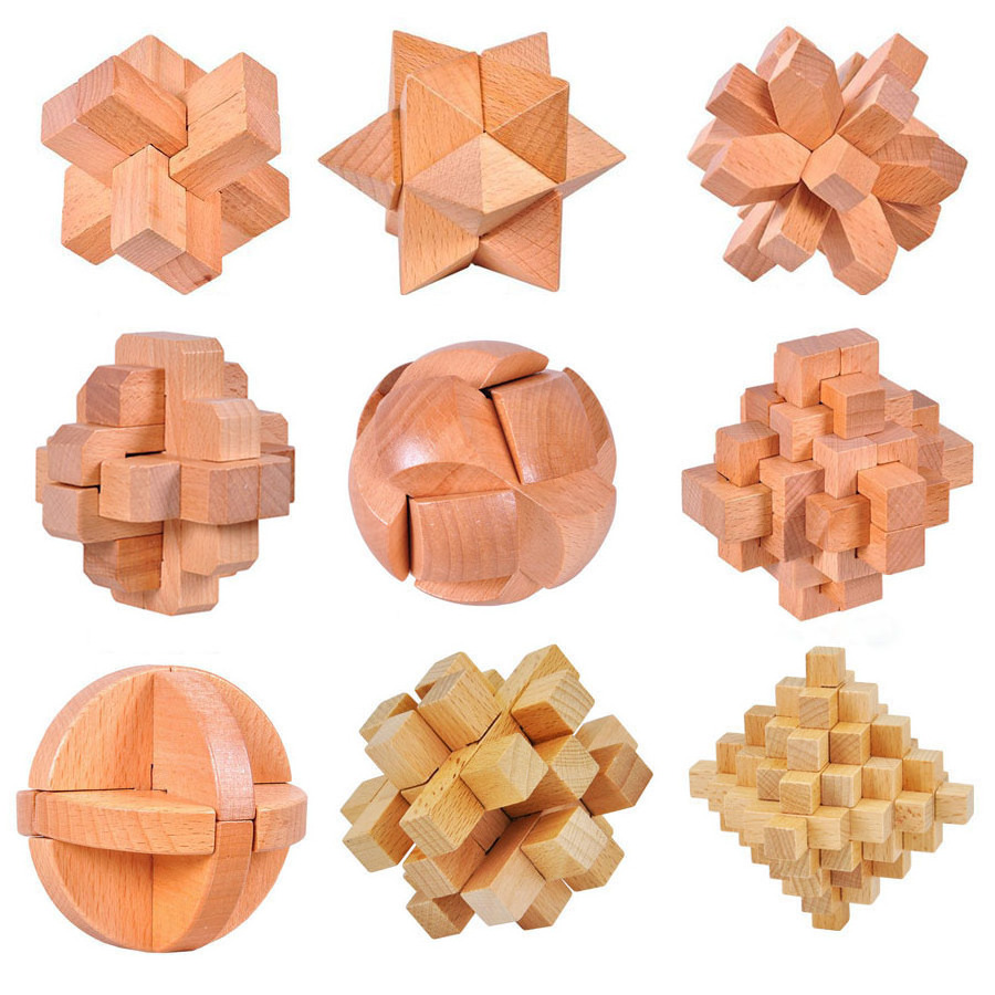 News Wooden Luban Lock Intelligence Cube Puzzle Classic Beech wood box set toy brain teasers Kongming Lock 3d education Puzzles