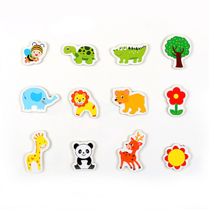 Wooden magnetic refrigerator stickers children's 3d puzzle early education knowledge cartoon animal soft magnetic wall stickers