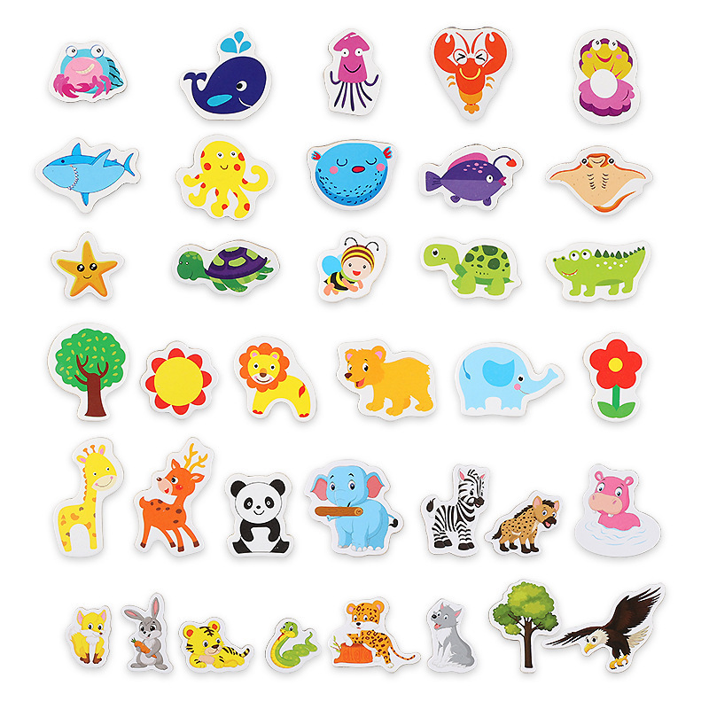 Wooden magnetic refrigerator stickers children's 3d puzzle early education knowledge cartoon animal soft magnetic wall stickers