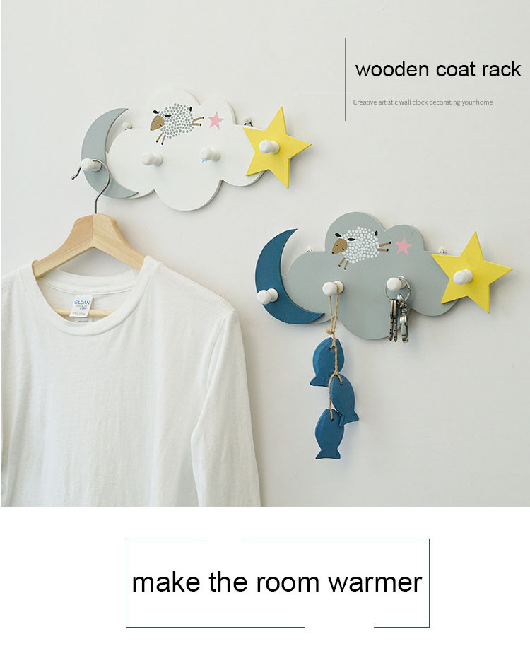 Wooden children's coat rack wall hanging cartoon cute hanger simple modern hook creative bedroom kids clothes rack