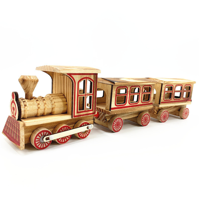 3D Wooden Train Antique Wooden Children's Puzzle Model Toy Creative Craft Gift Ornament