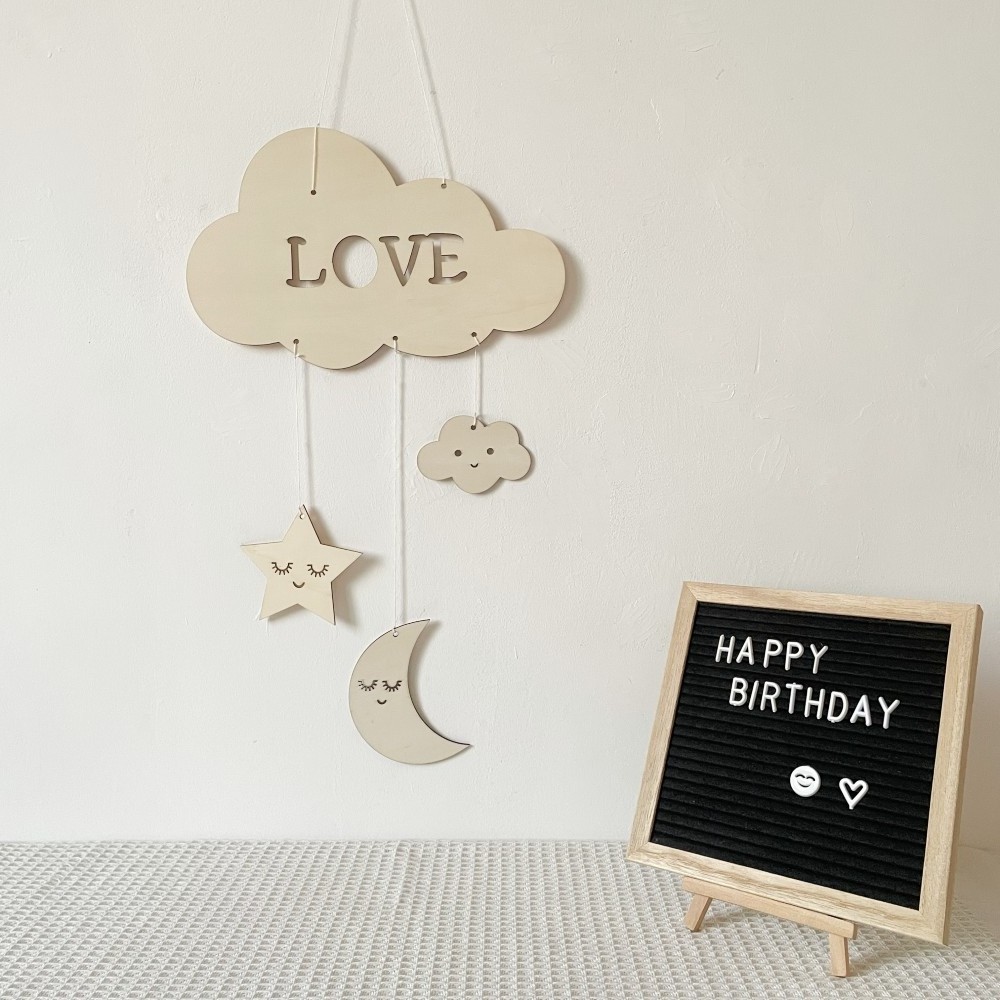 Ins Nordic wooden home decorations creative eyelashes moon wall hanging pendants wood handicrafts diy room photography props