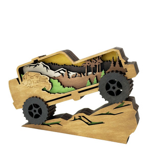 New wooden car ornament multi-layer off-road vehicle crafts creative 3d home decoration wood carving art wall decor