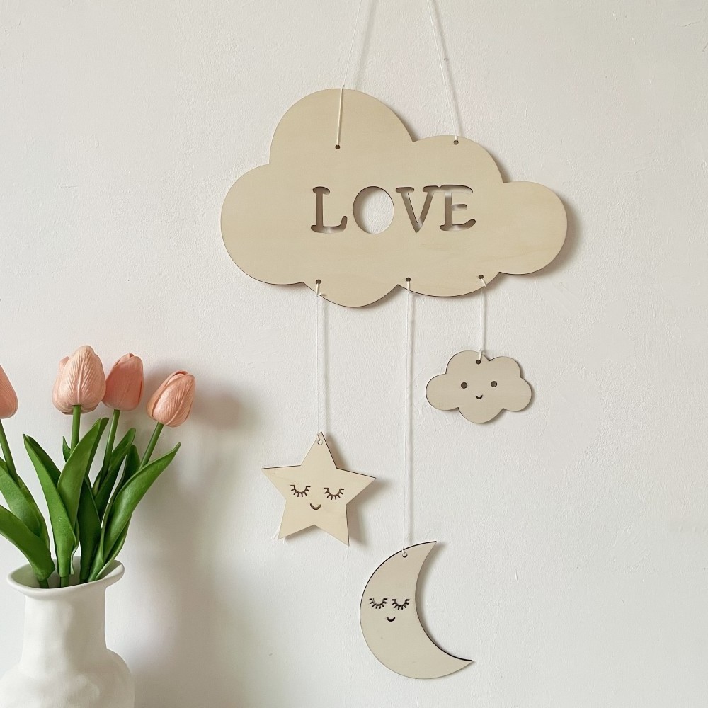 Ins Nordic wooden home decorations creative eyelashes moon wall hanging pendants wood handicrafts diy room photography props