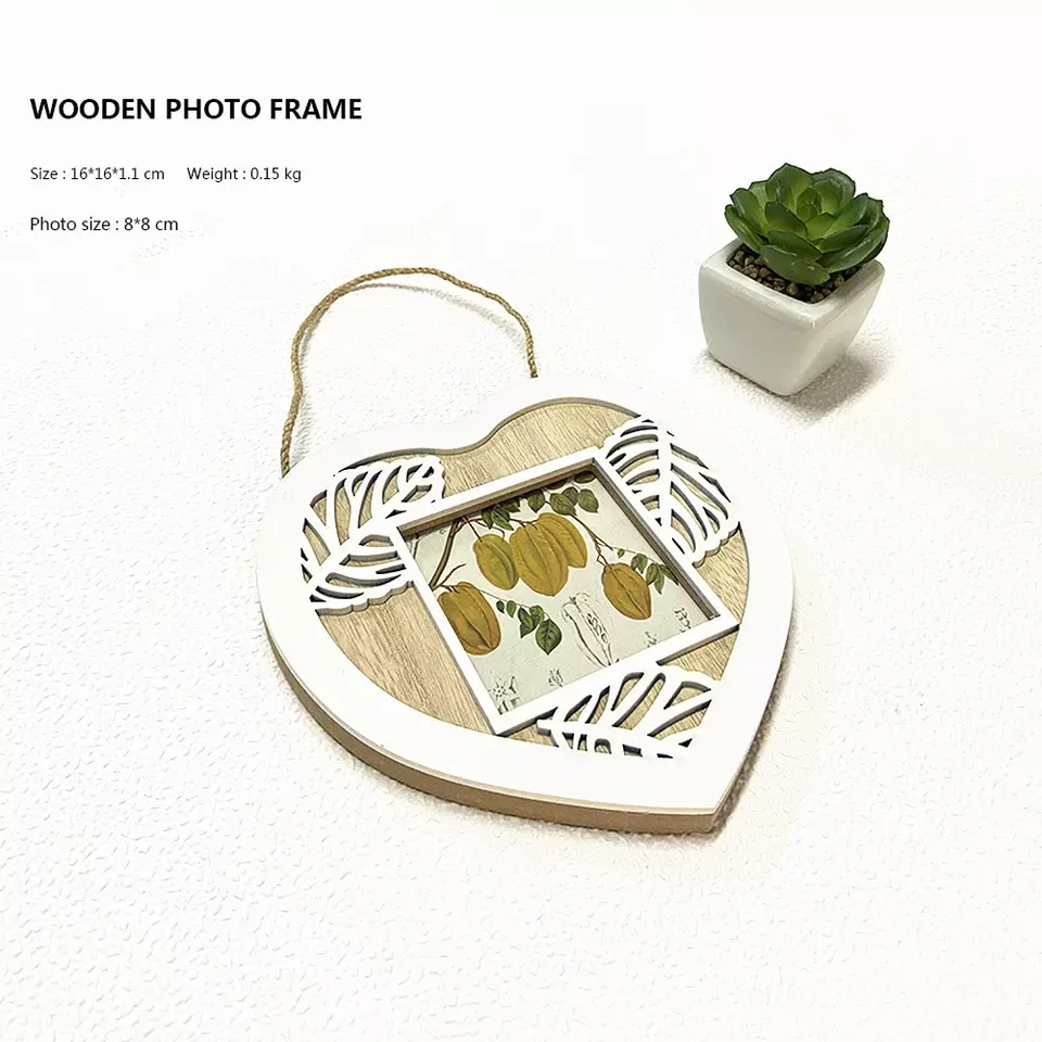 Custom Small Pictures Frames Heart Shaped Wood Photo Frame DIY Hanging Crafts Home Wall Decor Wedding Gifts