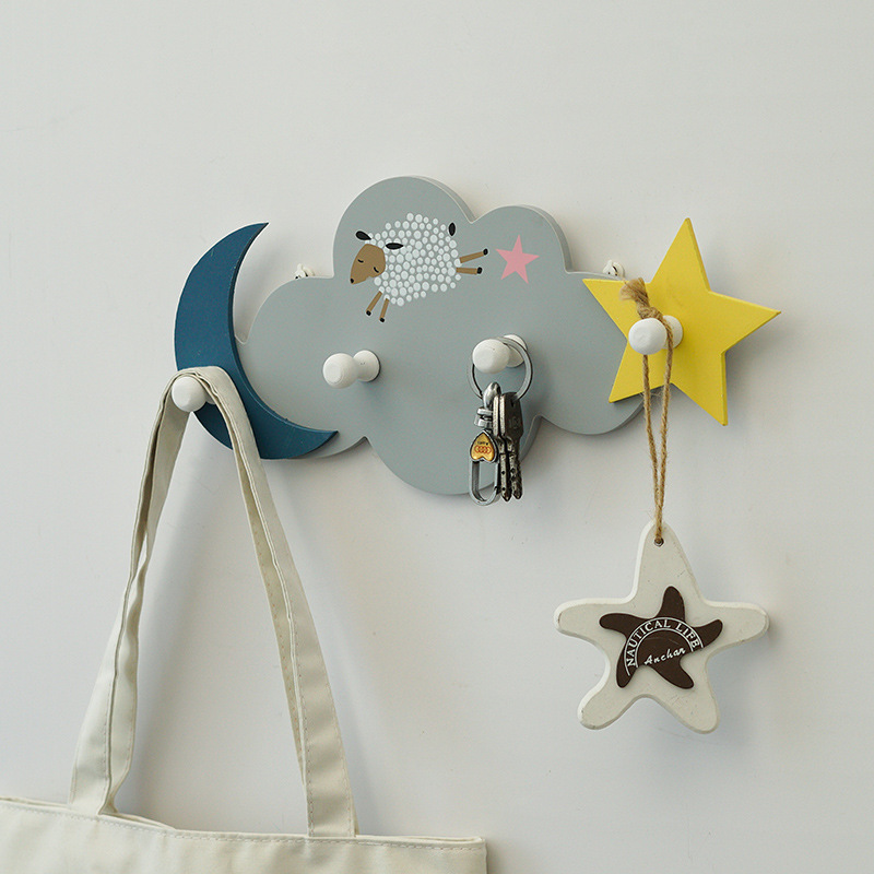 Wooden children's coat rack wall hanging cartoon cute hanger simple modern hook creative bedroom kids clothes rack