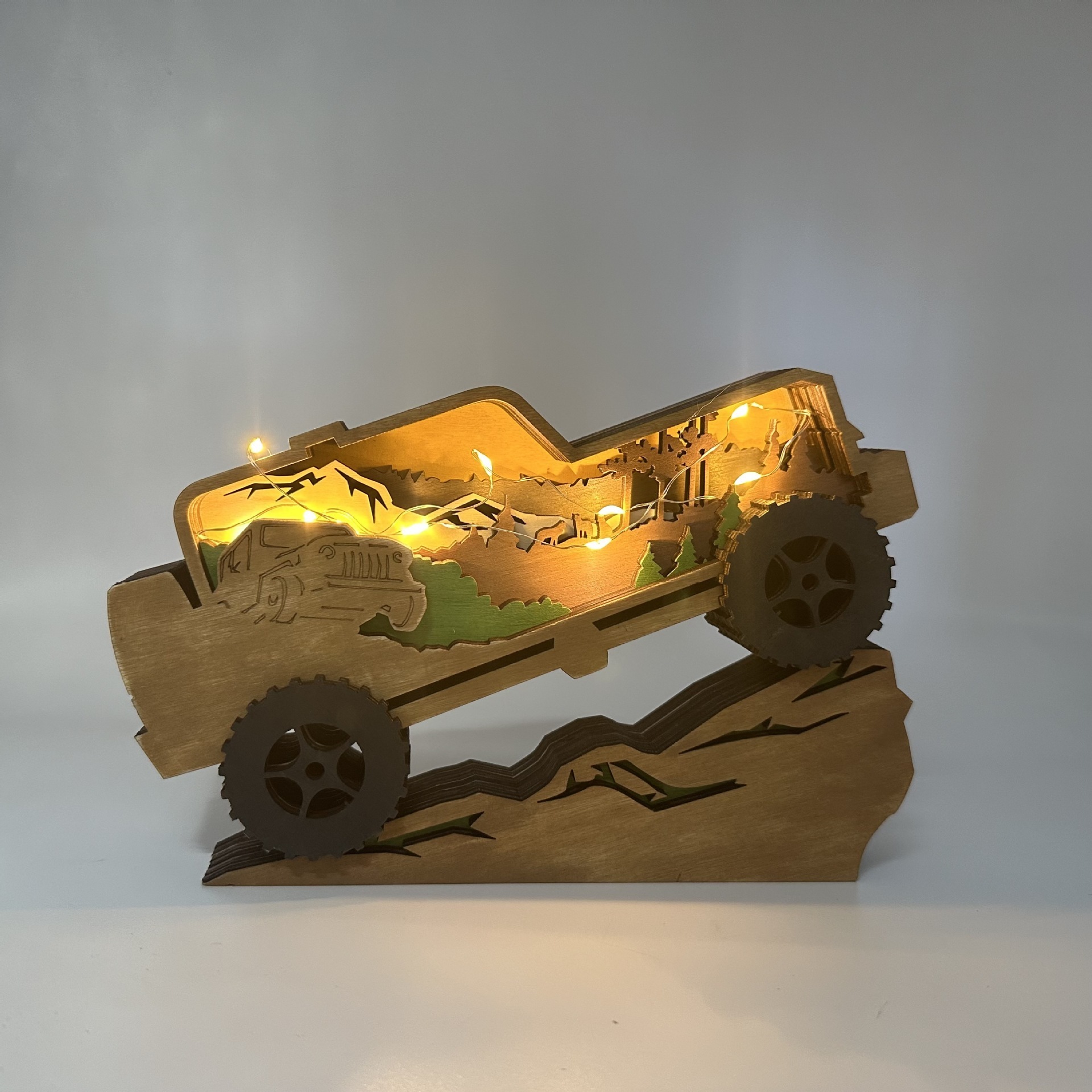 New wooden car ornament multi-layer off-road vehicle crafts creative 3d home decoration wood carving art wall decor