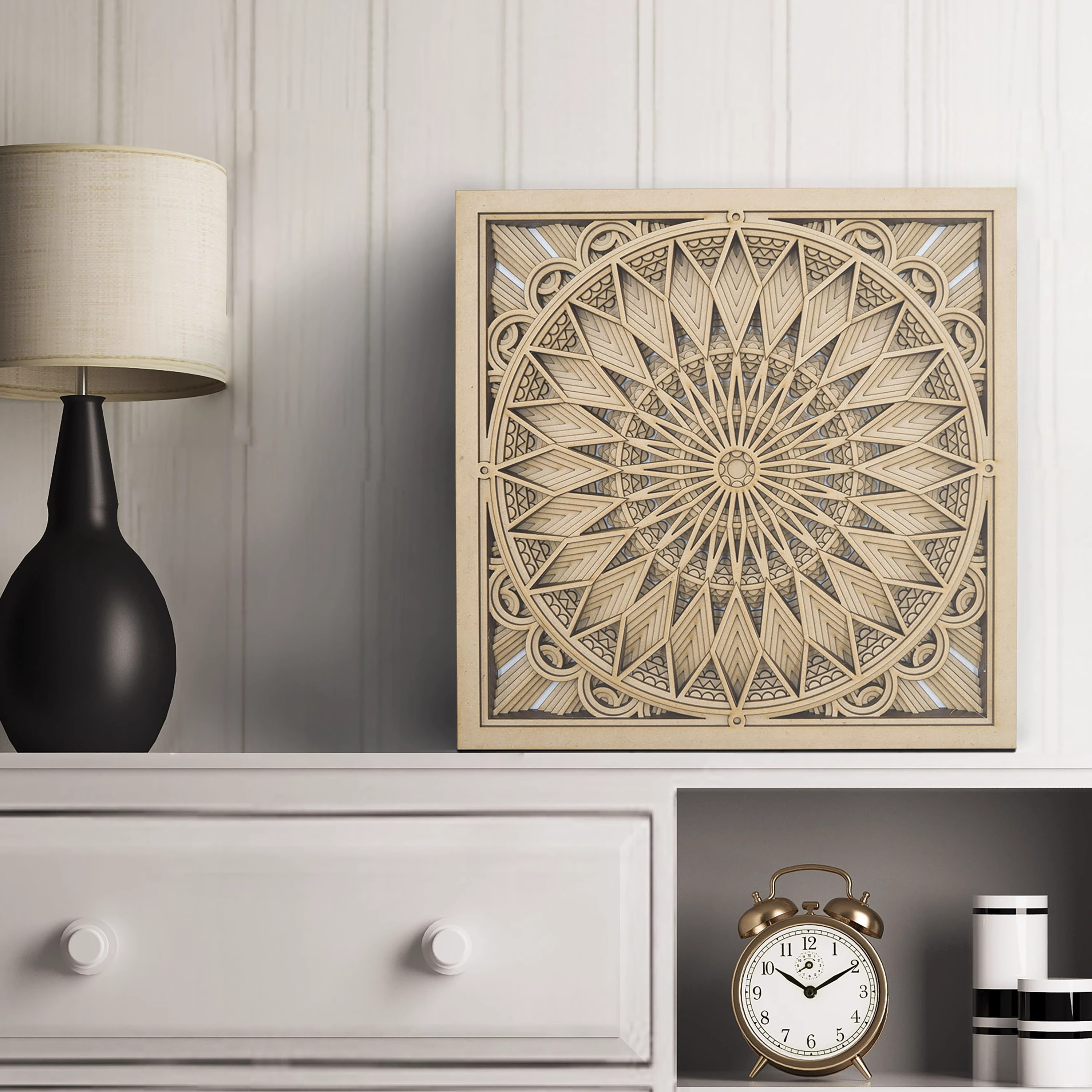 Wooden Mandala 3D Layered Wall Art Decor Spiritual carving prints craft decorative golden mandala wall hanging panel wood frame