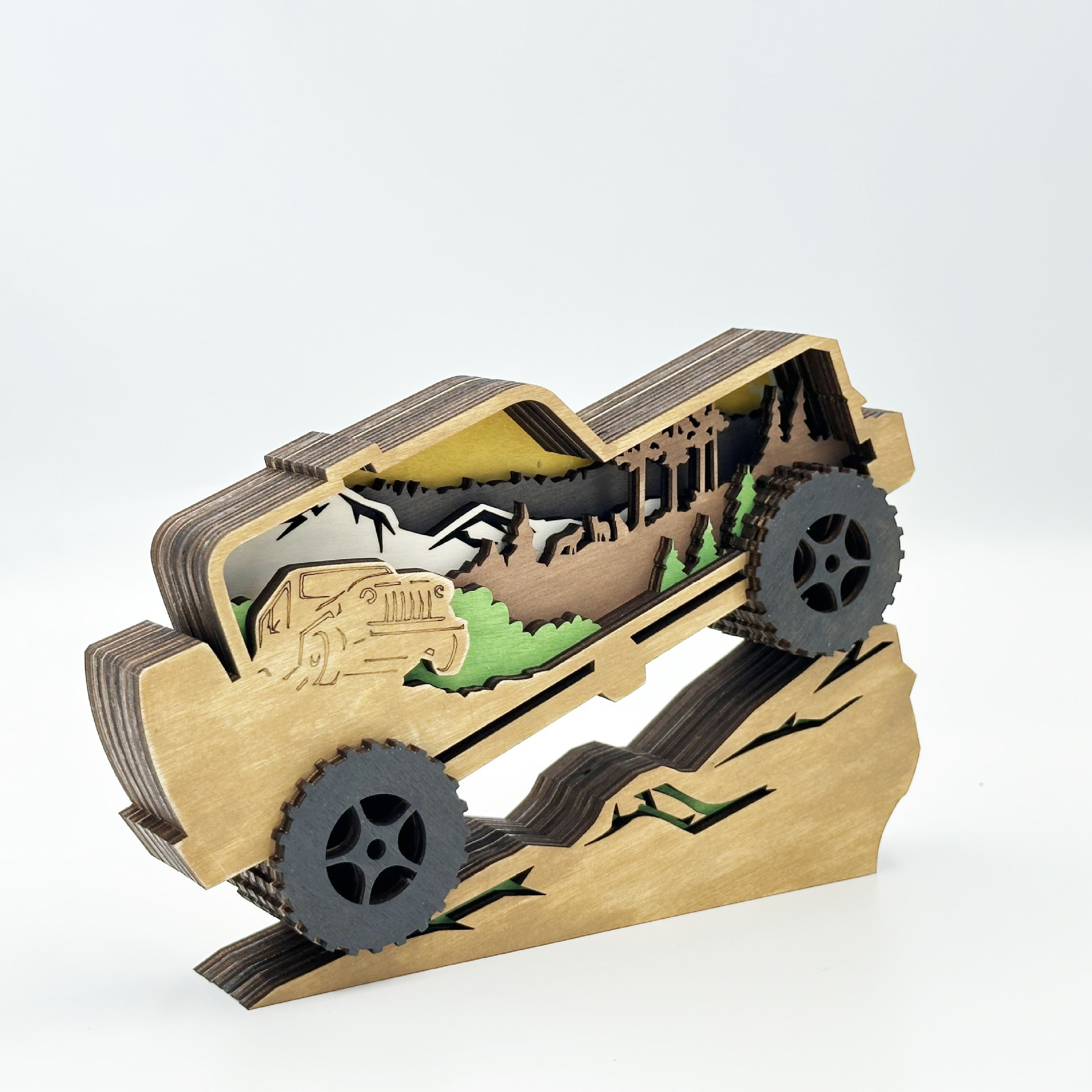 New wooden car ornament multi-layer off-road vehicle crafts creative 3d home decoration wood carving art wall decor