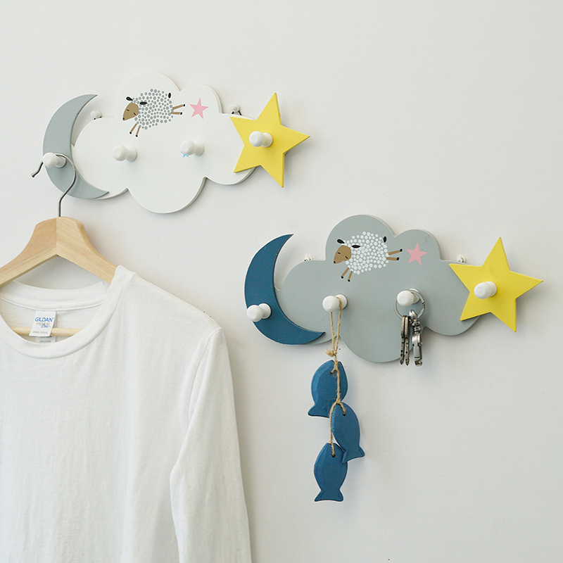 Wooden children's coat rack wall hanging cartoon cute hanger simple modern hook creative bedroom kids clothes rack