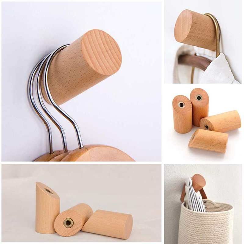 Wall Mounted Hanging Pegs Bathroom Towels Clothes Hanger Heavy Duty Robe Hook Coat Hat Rack Home Decor Beech Wood Wall Hooks