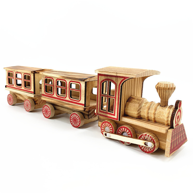 3D Wooden Train Antique Wooden Children's Puzzle Model Toy Creative Craft Gift Ornament