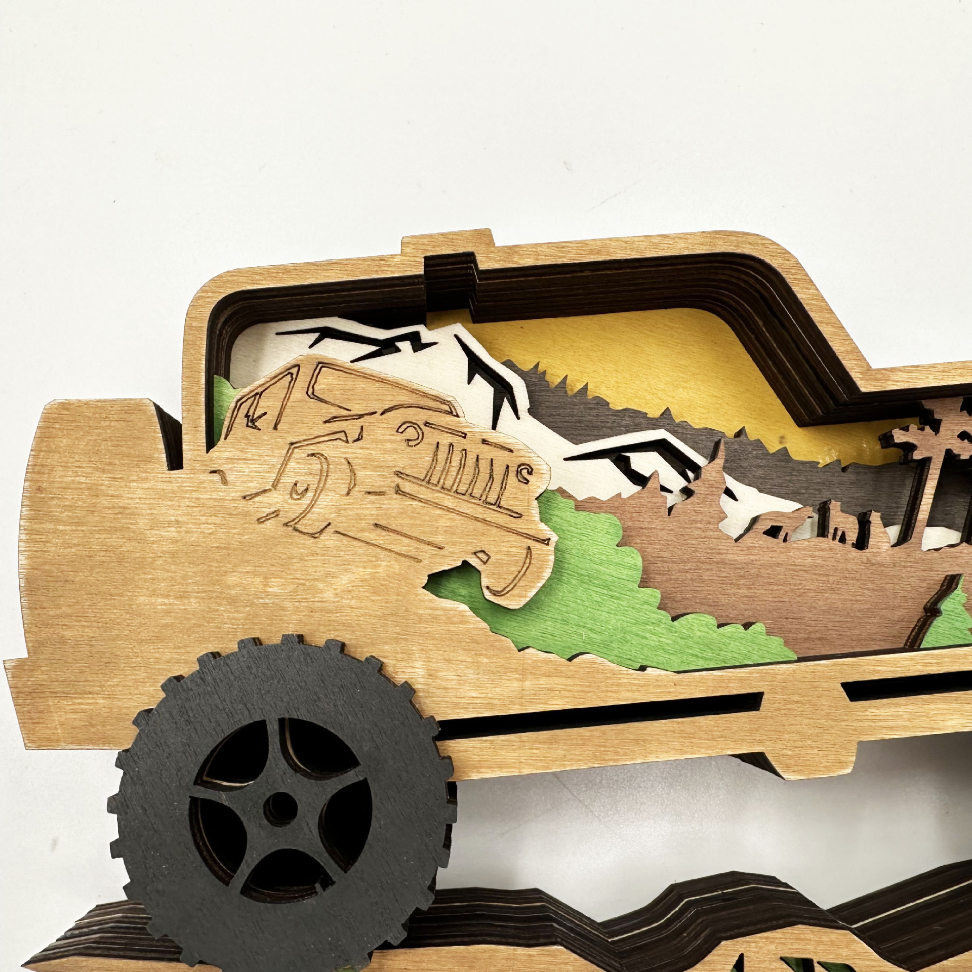 New wooden car ornament multi-layer off-road vehicle crafts creative 3d home decoration wood carving art wall decor