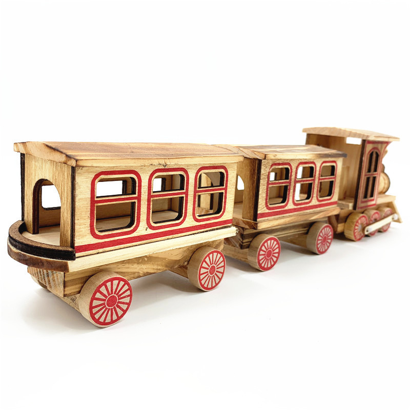 3D Wooden Train Antique Wooden Children's Puzzle Model Toy Creative Craft Gift Ornament