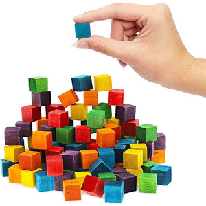 Custom 1/1.5/2 cm Unfinished Colored Pine Wooden Cubes Small Wood Square Blocks for Crafts DIY Kids Building Block Games