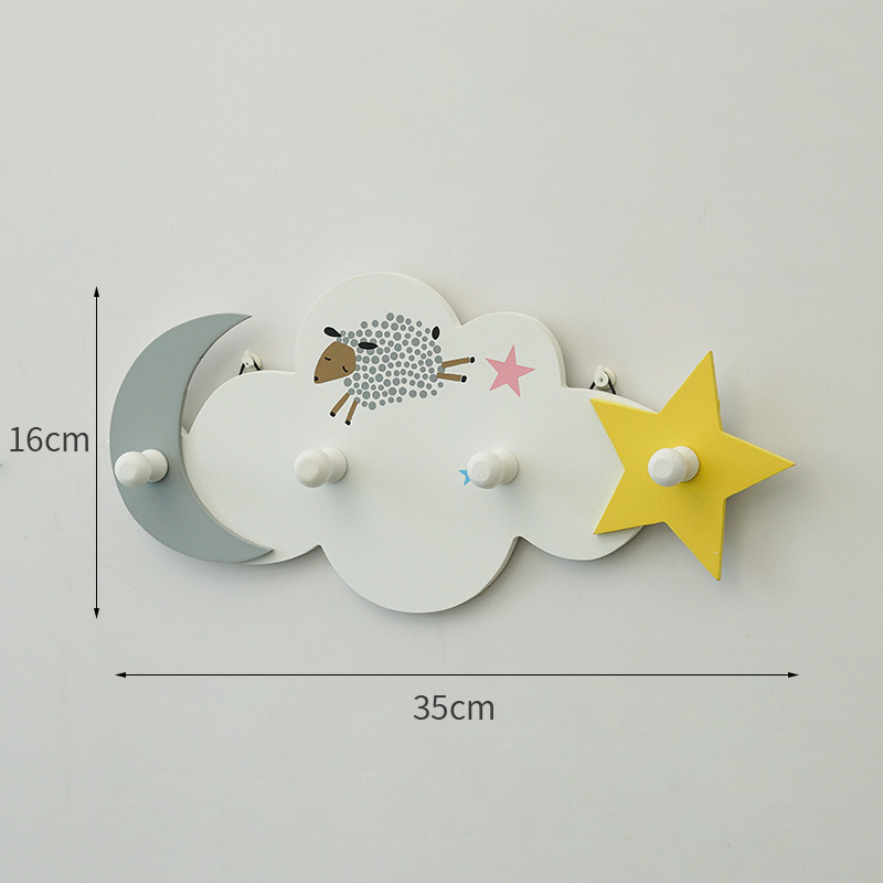 Wooden children's coat rack wall hanging cartoon cute hanger simple modern hook creative bedroom kids clothes rack