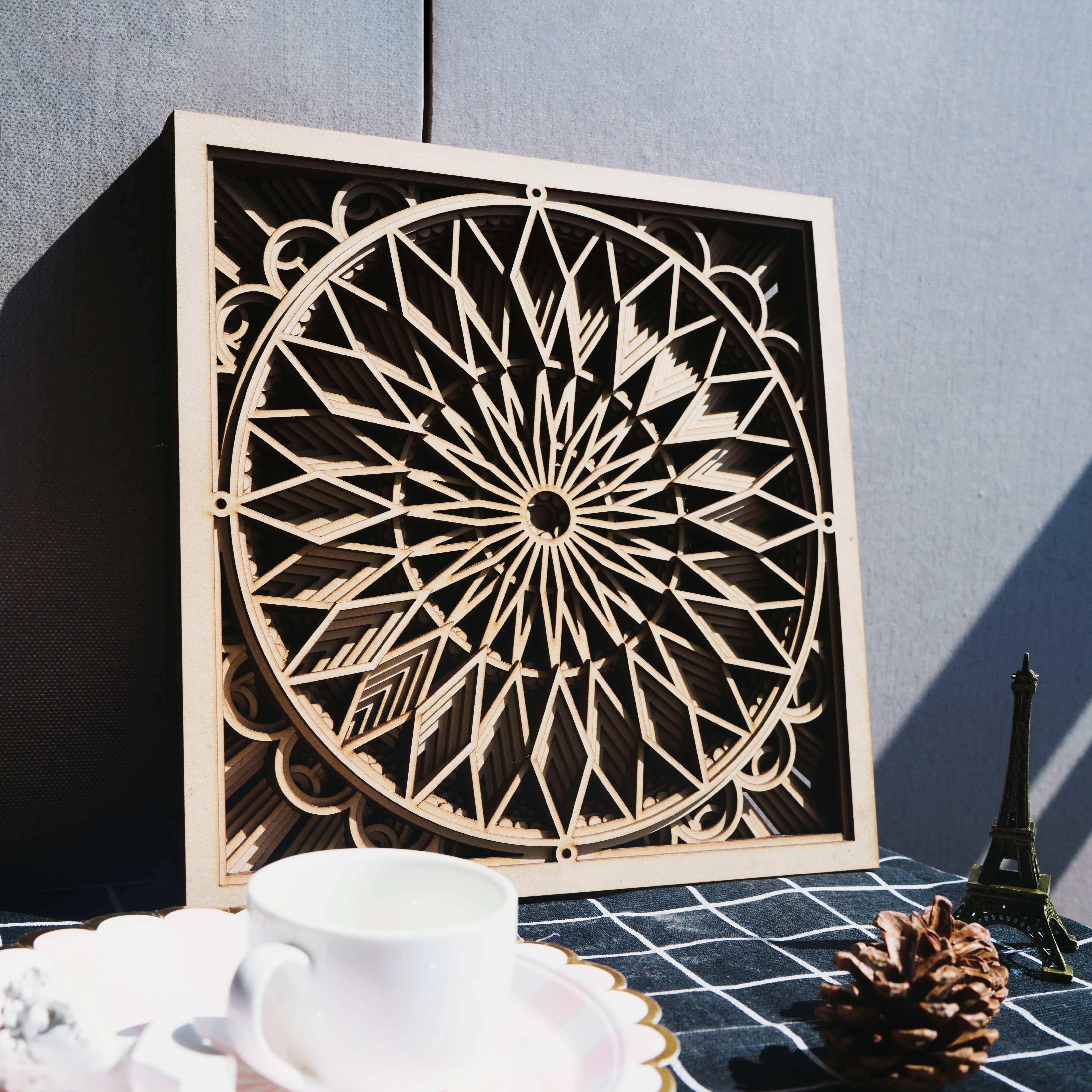 Wooden Mandala 3D Layered Wall Art Decor Spiritual carving prints craft decorative golden mandala wall hanging panel wood frame