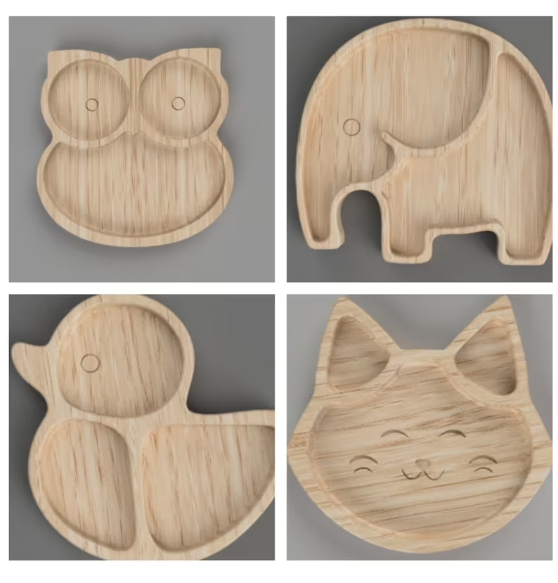 Baby food supplement bowls High quality baby feeding set utensils bamboo plates for kids cartoon Bear Animal elephant tray