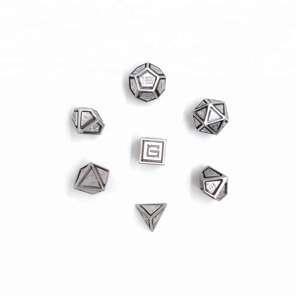 MBWS CNC Machining Caged Stainless Steel DND Polyhedral Custom Metal Game Dice set