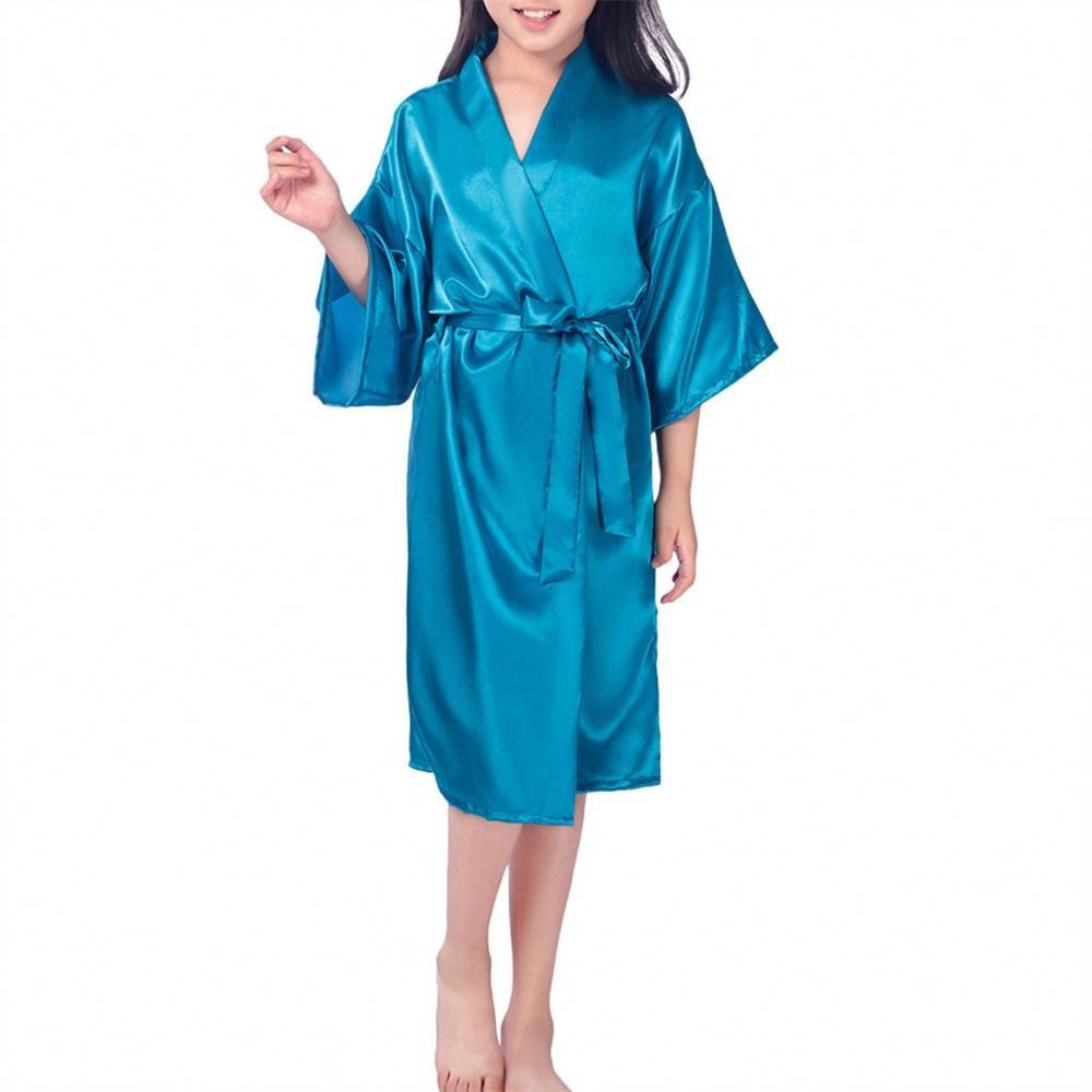 Wholesale Custom High Quality Children Baby Bathrobe Kids White Silk Night Dress Pajamas Satin Robe For Girls