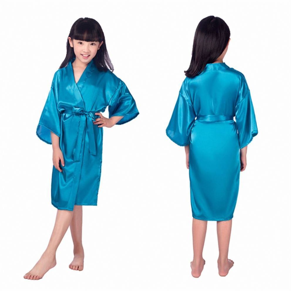 Wholesale Custom High Quality Children Baby Bathrobe Kids White Silk Night Dress Pajamas Satin Robe For Girls